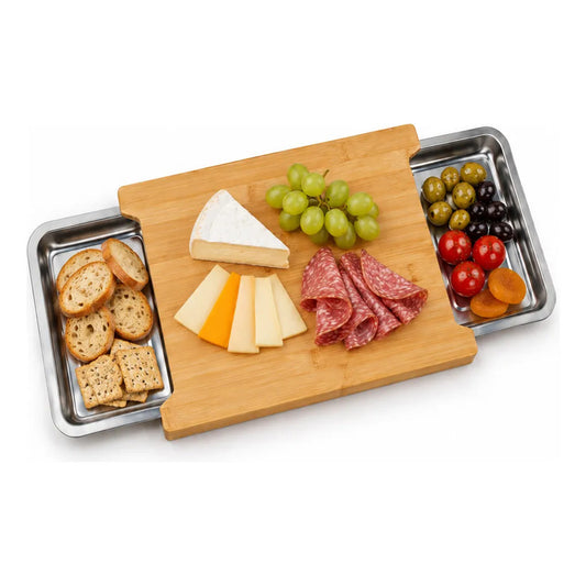 Tablas Picoteo Bambu Madera 2 Bandejas Retráctiles 40x29 Bambu Tabla Cortar Picar Madera Bandejas Acero Retráctiles Deslizantes Cerrada Picoteo Quesos Verduras Vitrineon Cl 40x29 Cm