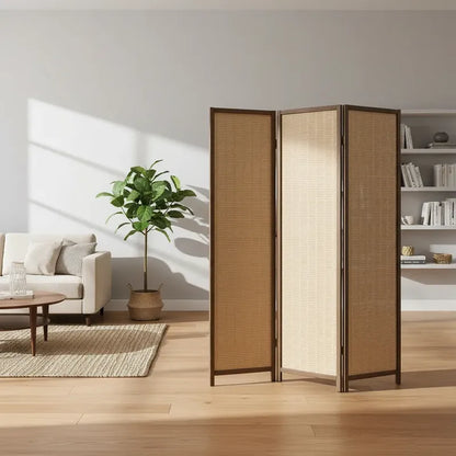 Biombo Separador Ambientes 4 Paneles 180cm Tela Plegable Biombo Tela Trenzada Panel Plegables Decoración Interior Elegante Divisor Ambientes Estilo Contemporáneo Funcional Hogar Beige