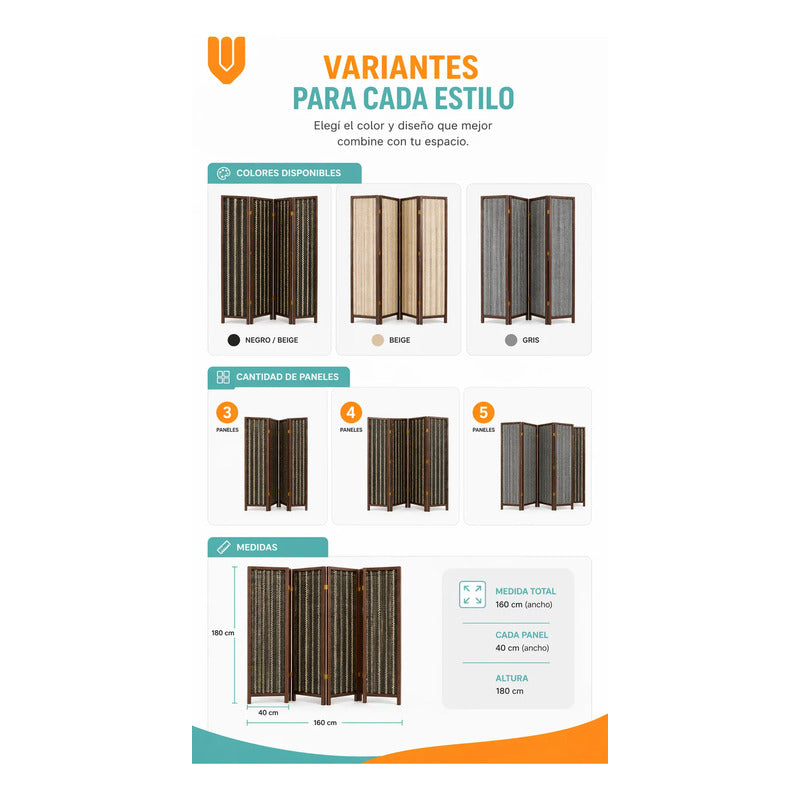 Vitrineon Biombo Compacto Resistente Diseño Contemporaneo Biombo Tela Trenzada Panel Plegables Decoración Interior Elegante Divisor Ambientes Estilo Contemporáneo Funcional Hogar Beige