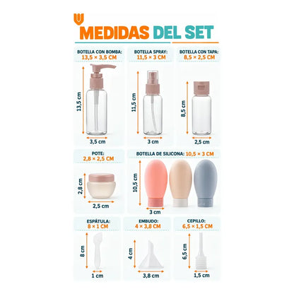 Set 11 Botella Viaje Portátil Contenedores Accesorio Shampoo Multicolor
