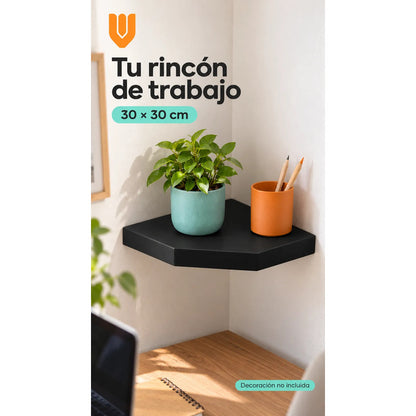 2 Repisas Esquineras Flotantes Negro Mdf 30x30cm Hogar Sala Negro Repisa Esquinera Flotante Estante Mdf Marrón Decoración Rincón Pared Hogar Plantas Adornos Fotografías Living