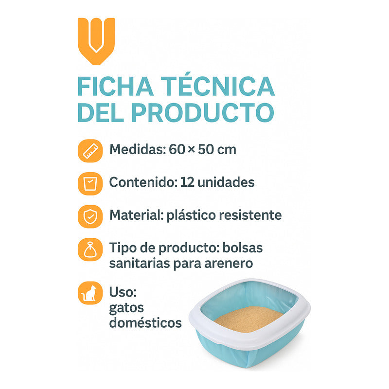 12 Bolsas Arenero Gatos Bolsa Sanitarias Desechables 60x50cm