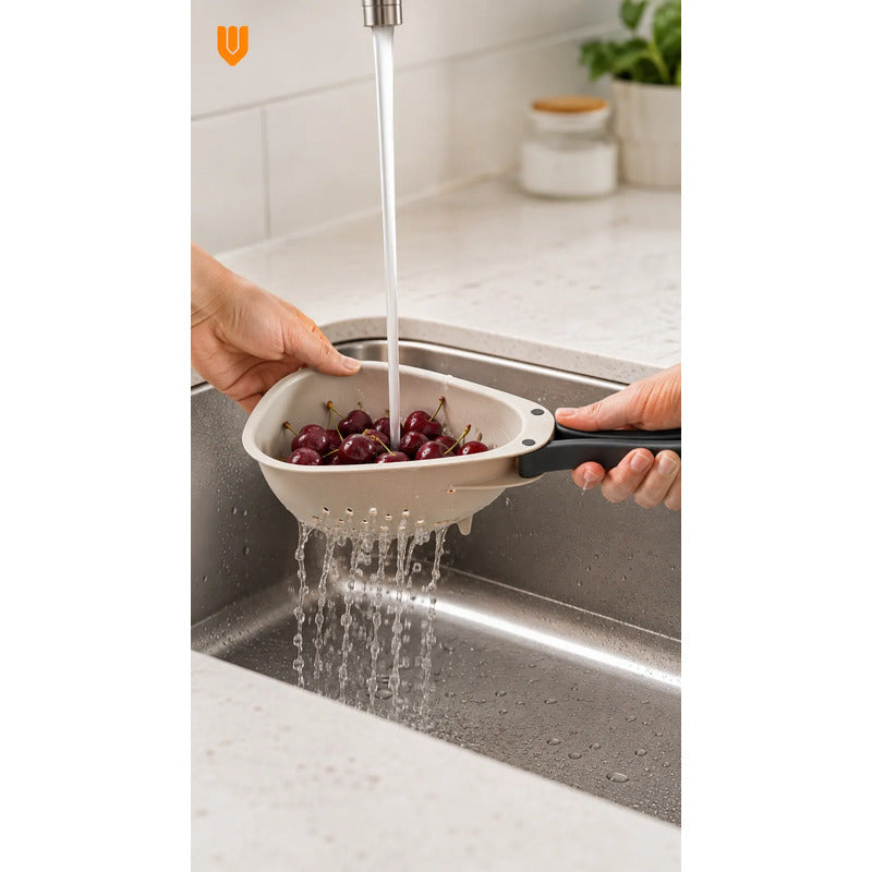 Colador Escurridor Plástico Asas Plegable Frutas Verduras Colador Escurridor Cocina Frutas Verduras Mini Asas Plegables Plástico Beige Compacto Perforado Drenaje