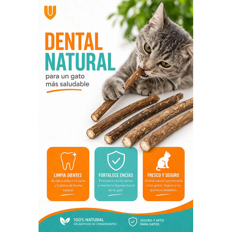 X5 Snack Para Gatos Palitos Hierba Gatera Juguete Yerba Gato Marrón