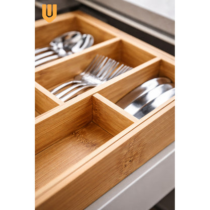 Organizador Cubiertos Bambú Expandible Cajón Cocina Ajustabl