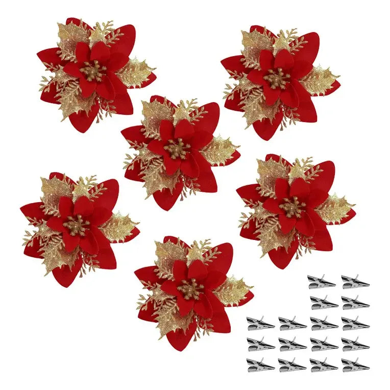 6 Flores Navideñas Adornos Arbol Navidad Flores Decoración
