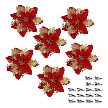 6 Flores Navideñas Adornos Arbol Navidad Flores Decoración