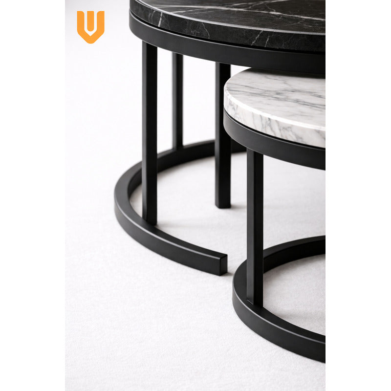 Mesa Centro Redonda Anidada Set 2 Mesas Auxiliares Madera