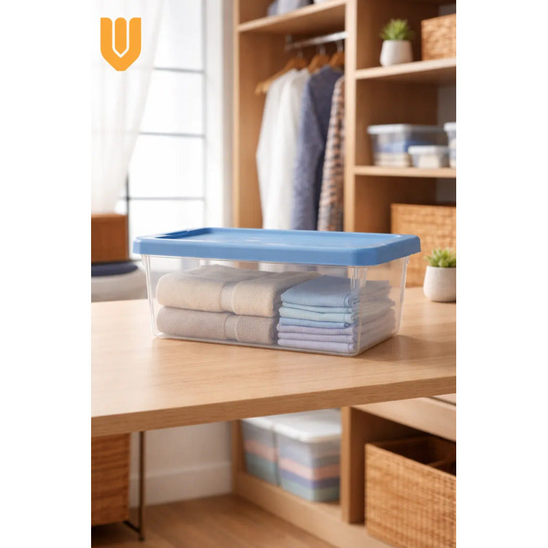 Caja Plastica Organizadora Apilable Hogar Almacenamiento 10l Transparente Tapa Gris Organizadora