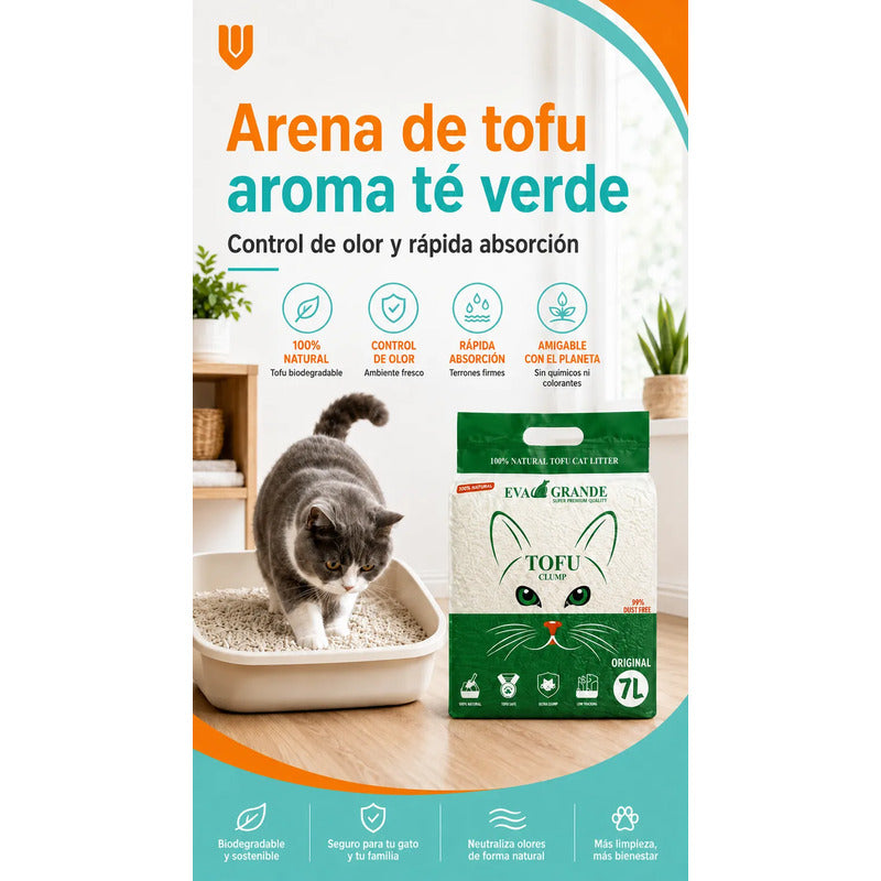 2 Bolsas Arena Vegetal Tofu Té Verde Gatos Control Olor Aglu Te Verde Aglomerante Natural Control Olor Bajo Polvo Eco Amigable Sanitaria Mascotas