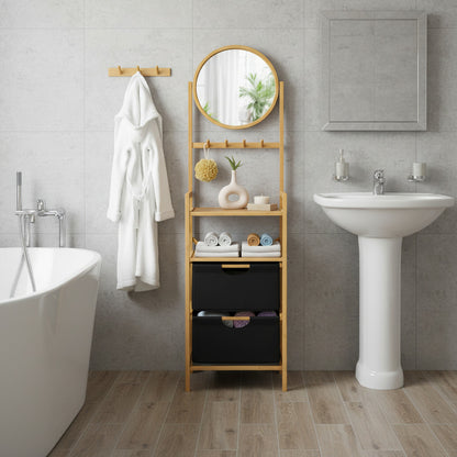 Organizador Bambú Ropa Espejo Doble Canasto Multifuncional Multicolor