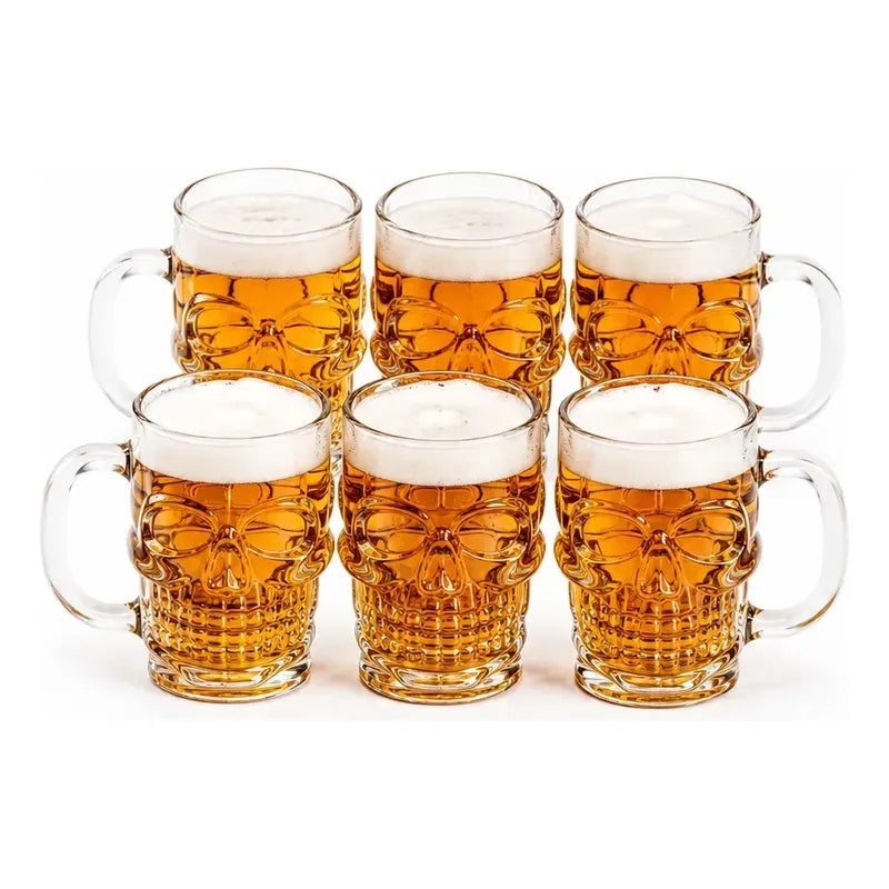 12 Vasos Cerveceros Calavera Vidrio Shopero Premium Bar Transparente