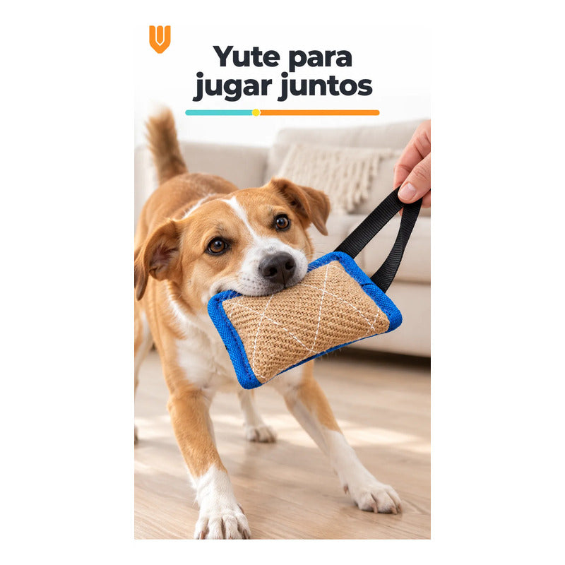 Mordedor Yute Perro Asa Juego Interactivo Adiestramiento Beige Natural Mordedor Canino Yute Asa Negra Cuerpo Compacto Rectangular Juego Interactivo Trama Visible