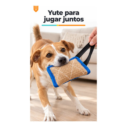 Mordedor Yute Perro Asa Juego Interactivo Adiestramiento Beige Natural Mordedor Canino Yute Asa Negra Cuerpo Compacto Rectangular Juego Interactivo Trama Visible