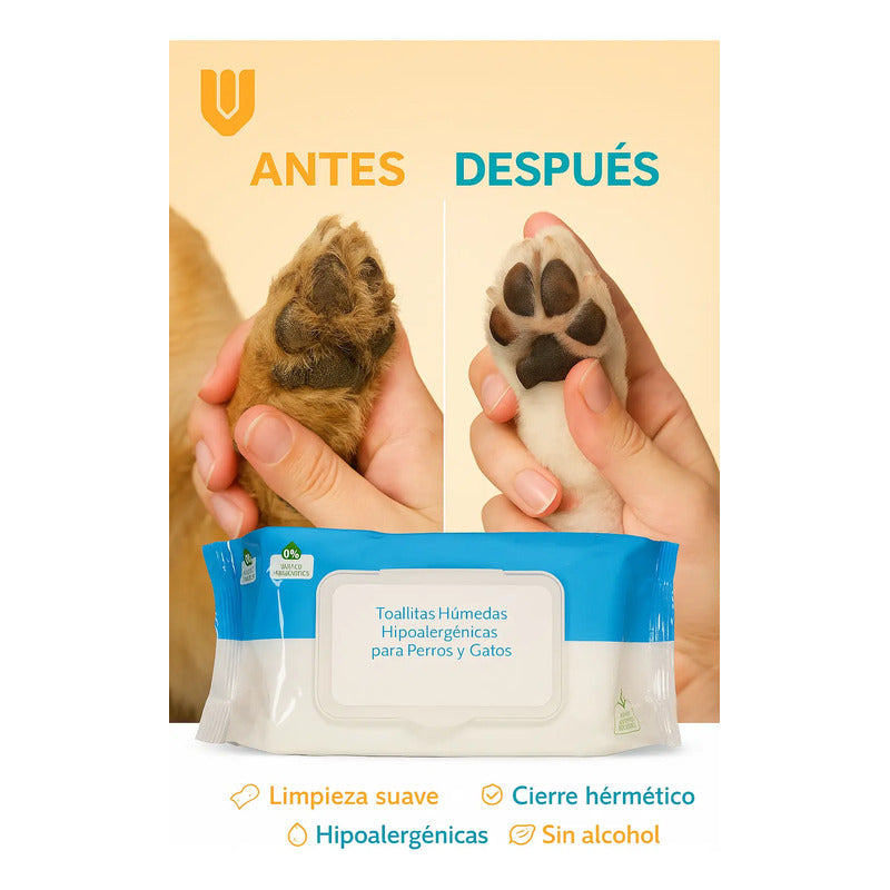 X2 Toallas Humedas Aloe Vera Mascota Limpieza Perro Gato 50u