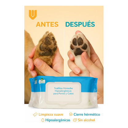 Toallas Humedas Aloe Vera  Mascota Limpieza Perro Gato 50und Aroma Aloe Vera Fresco Suave Natural Agradable Duradero Sensacion Limpieza Profunda Cuidado Piel Mascota Uso Diario