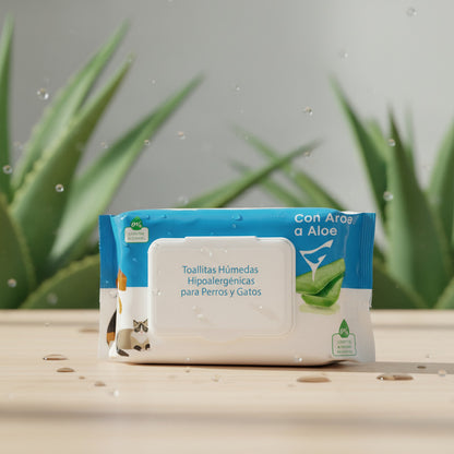 Toallas Humedas Aloe Vera  Mascota Limpieza Perro Gato 50und