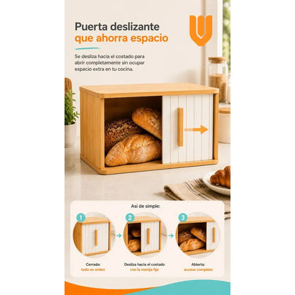 Panadera Caja Madera Bambu Tapa Enrollable Grande Multiuso Bambu Natural Beige Madera Clara Arena Nordic Organico Calido Rustico Minimalista Elegante Premium Cocina Hogar Panera Bambu Enrollable...