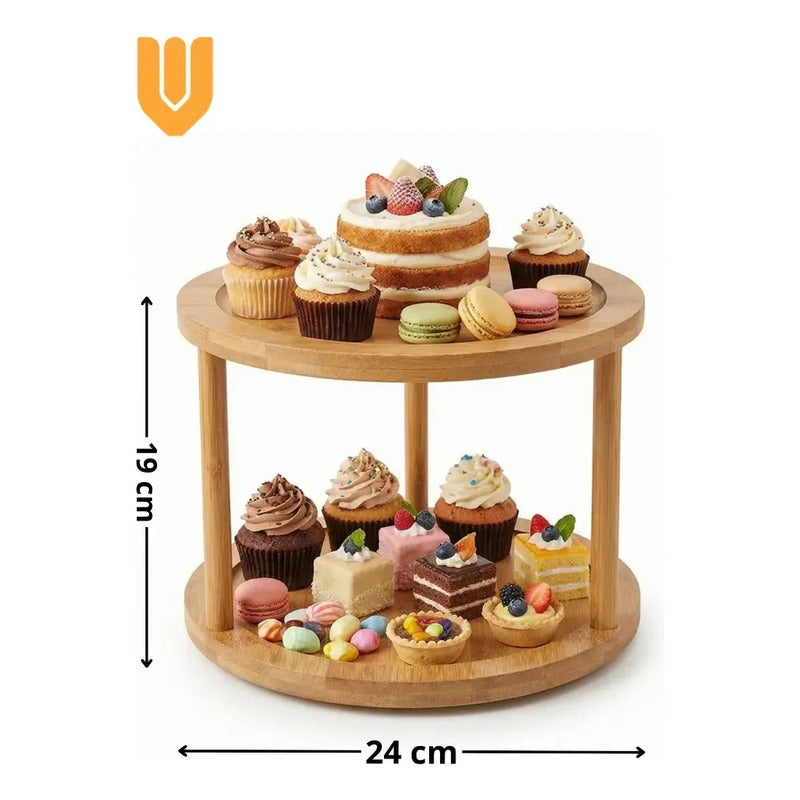 Base Cupcakes Bambu Rotatorio Exhibidor Postres Cocina Hogar Madera Bambu Claro Estilo Rustico Elegante Moderno Decorativo Mesa Postres Eventos Visual Premium Armonico Hoga