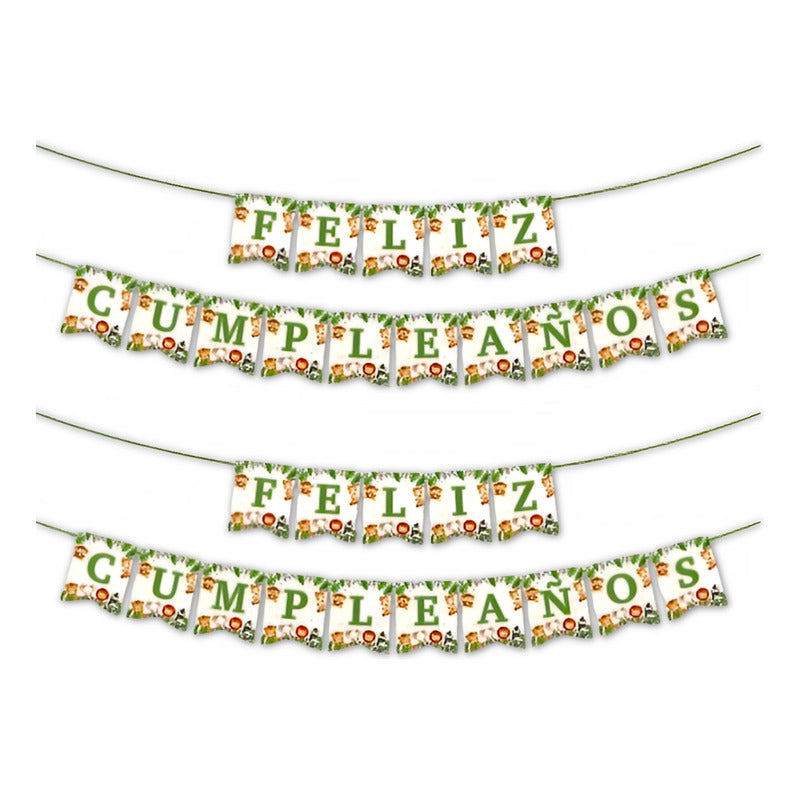 Banderín Guirnalda Safari Feliz Cumpleaños Banderín Safari