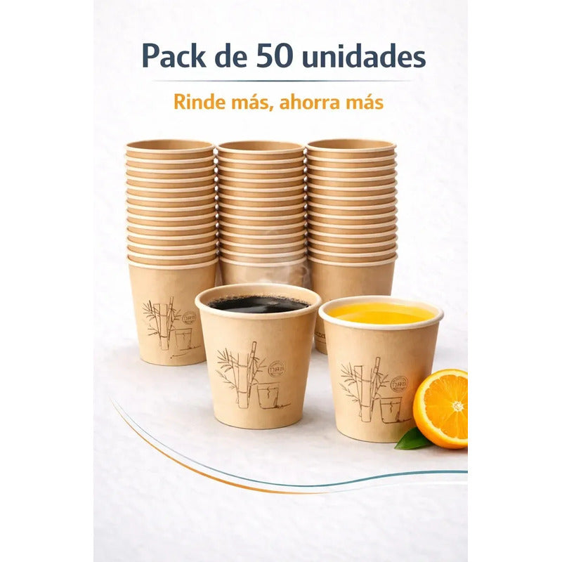 Vasos Cafe Te Agua Desechable Descartable Carton Modelo 9oz 150 Unidades Marrón Kraft Natural Acabado Mate Papel Ecologico Estilo Organico Look Cafeterias Minimalista Elegante