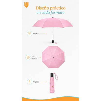 Parasol Retractil Plegable Lluvia 8 Varill Adulto Clasico