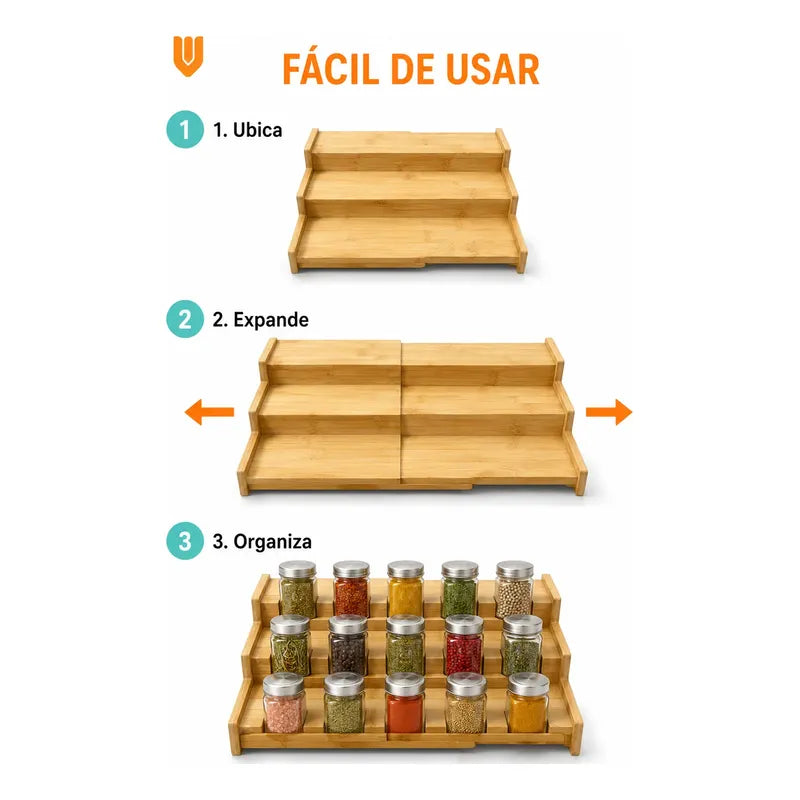 Organizador Porta Condimentos Especiero Expandible 3 Niveles Bambú Organizador Especias Expandible 3 Niveles Especiero Escalonado Cocina Despensa Condimentos Ajustable 22 A 38 Cm