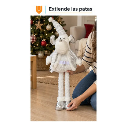 Muñeco Navideño Reno 70cm Retraible Decorativo Figura Blanco Muñeco Adorno Navideño Muñeco Papá Noel Viejito Pascuero Santa Claus Gorro Barba Blanca Figura Verdes Cascabel 70cm Retraible