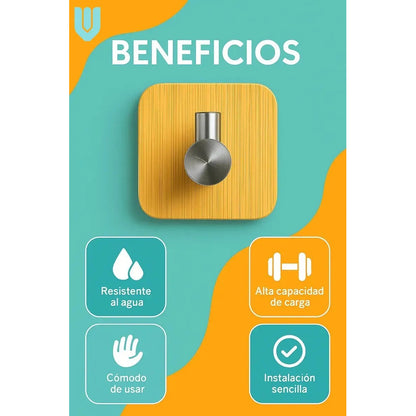 Pack 4 Unidades Colgantes Domesticos Sujetador Multiuso Made Madera Bambu Natural Tonalidad Calida Estilo Nordico Decoracion Interior Minimal Hogar Ambiente Zen