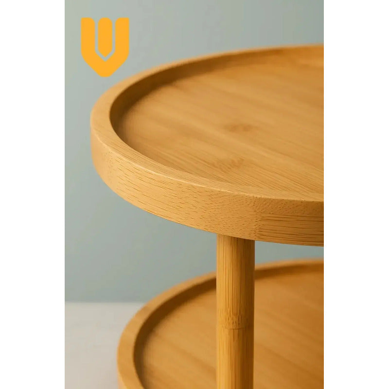 Porta Cupcake Vitrineon Bambu Giratoriodulces Decorativa Bambu Tono Madera Natural Claro Elegante Moderno Decorativo Mesa Dulces Postres Estilo Nordico Visual Premium Hogar