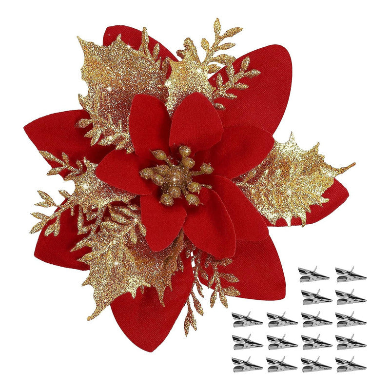 6 Flores Navideñas Adornos Arbol Navidad Flores Decoración