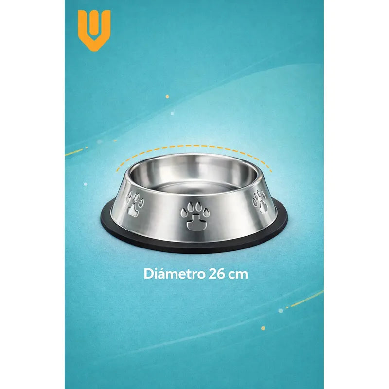 X4 Comedero Perros Platos Gatos Mascotas 26cm Comida  Agua Plateado