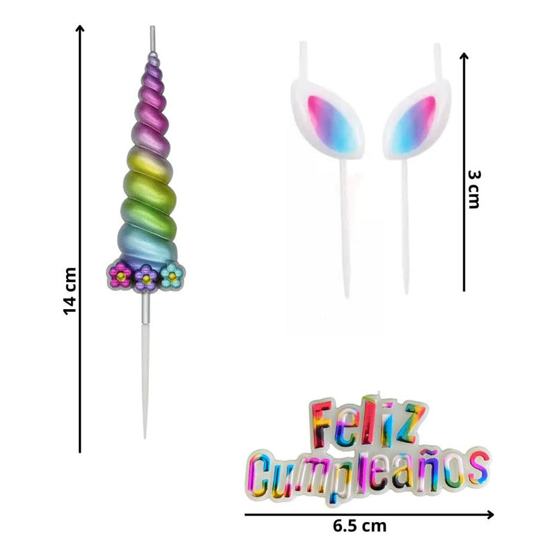 Set 4 Velas De Cumpleaños Adornos Para Tortas Unicornio