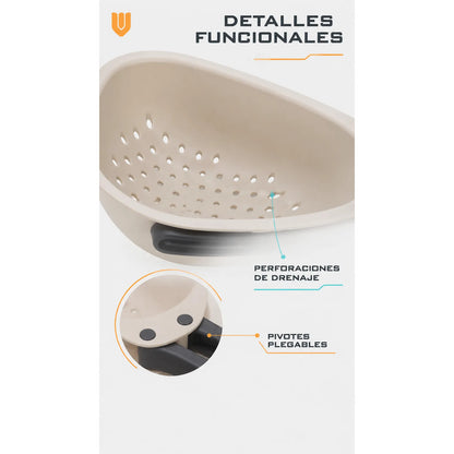 Colador Escurridor Plástico Asas Plegable Frutas Verduras Colador Escurridor Cocina Frutas Verduras Mini Asas Plegables Plástico Beige Compacto Perforado Drenaje