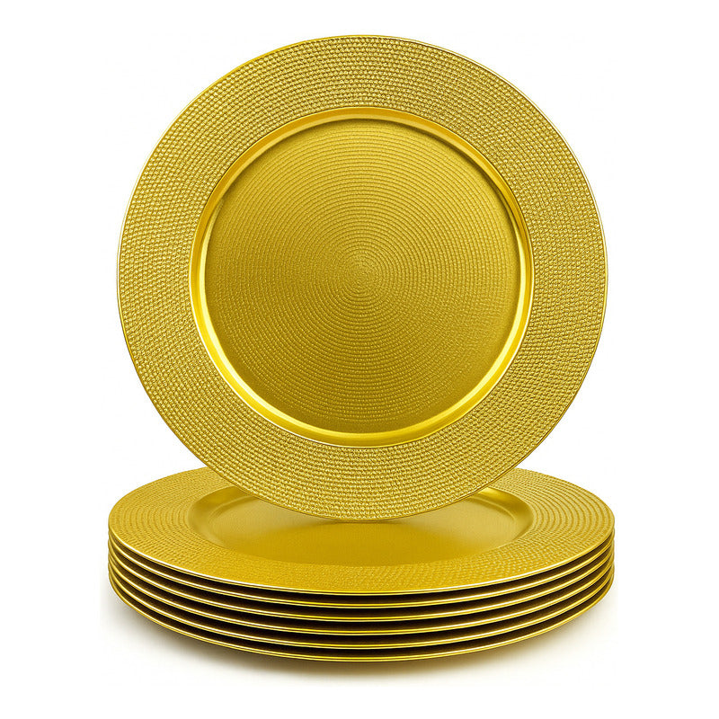 6 Platos Base Dorados 33 Cm Plástico Navidad Vitrineon Cl