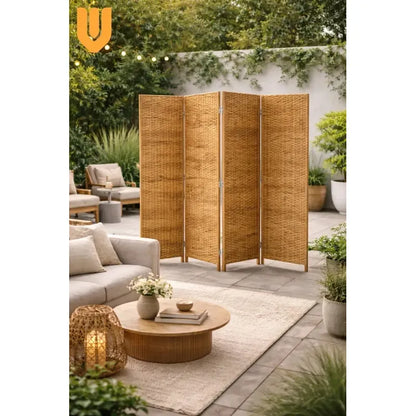 Biombo Separador Oficina Ambientes Divisor 4 Puertas 180 Cm Geométrico Marrón Claro