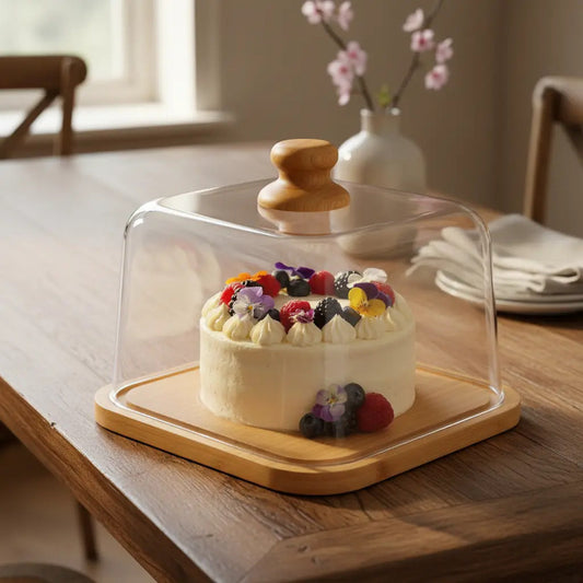 Base Cuadrada Tortas Cupcakes Bambu 30x30cm Tapa Plastico Bambú