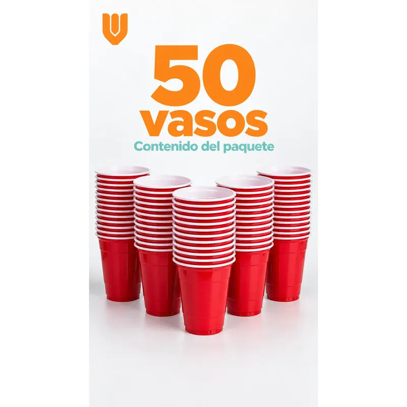 50 Vasos Desechables Plasticos Bebidas Fiesta 400ml Rojo Vasos Plásticos Desechables Rojos Unidades Fiesta Cumpleaños Eventos Asados Apilables Bebidas Bicolor Reuniones 400ml