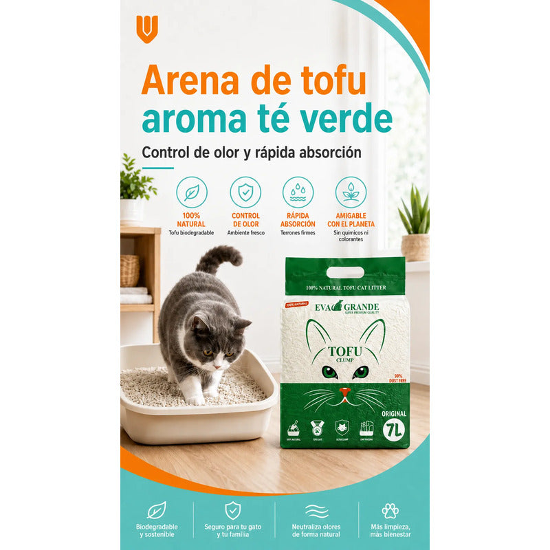 Arena Gatos Aglutinante Sanitaria Tofu Te Verde 2.6kg Clean Arena Sanitaria Tofu Te Verde 7 Litros Aglomerante Biodegradable Absorcion Control Olores 99 Porciento Libre Polvo Gatos - 2.6kg