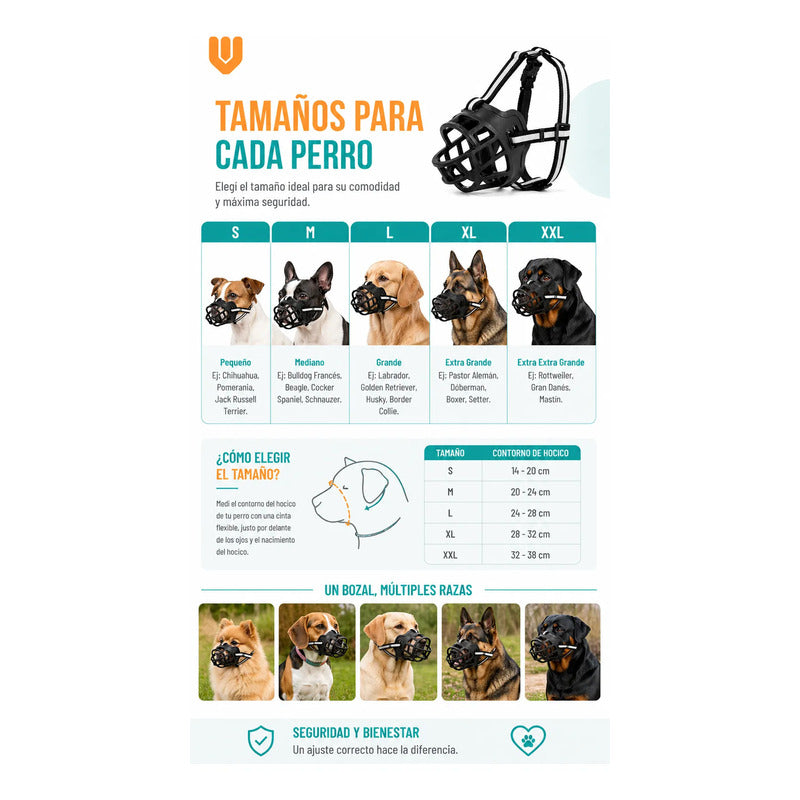 Bozal Perro Grande Caucho Ajustable Canasta Seguridad Firme Negro Mediano