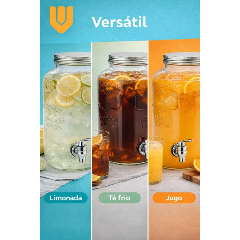 Frasco Dispensador Fiestas Jugo Agua Bebidas Vidrio Hogar 4l Dispensador Bebidas Vidrio 4l Frasco Jugo Agua Fiestas Hogar Canilla Servicio Mesa Transparente