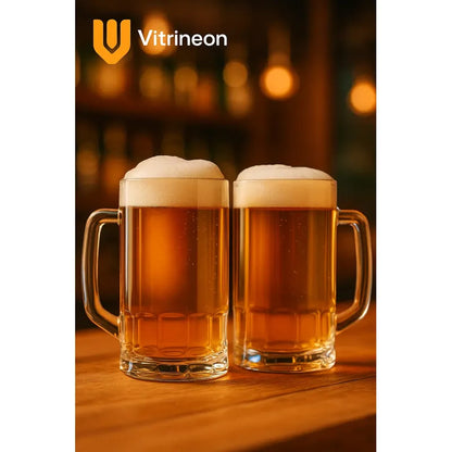 Set 2 Vasos Cerveceros Vidrio Grueso Tipo Jarra Shopero Prem Transparente
