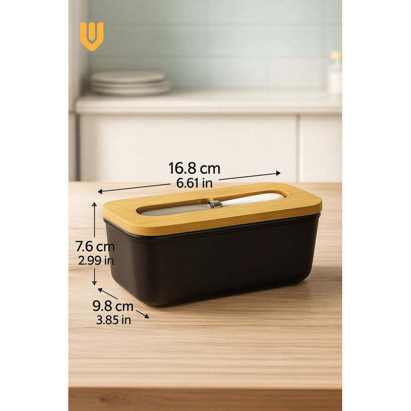 Mantequillero Ceramica Tapa Bambu Cuchillo Mantequilla Bambu