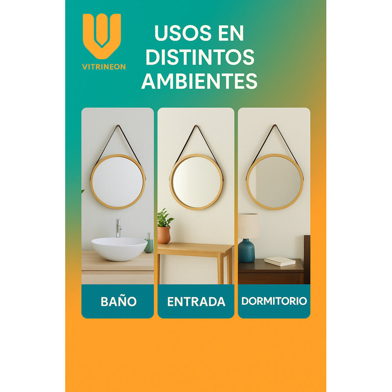 Espejo Redondo Colgante Bambu Decorativo Espejo Pared 25 Cm Bambú