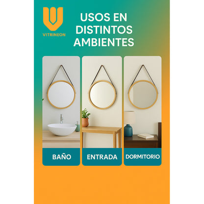 Espejo Redondo Colgante Bambu Decorativo Espejo Pared 25 Cm Bambú