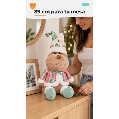 Muñeco Navideño 39cm Decorativo Adornar Figuras Navidad Blanco Muñeco Adorno Navideño Muñeco Papá Noel Viejito Pascuero Santa Claus Gorro Barba Blanca Figura Verdes Cascabel 39cm-reno