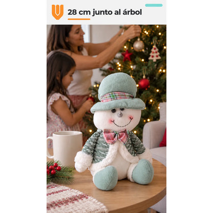 Muñeco Navideño 28cm Decorativo Adornar Figuras Navidad Blanco Muñeco Adorno Navideño Muñeco Papá Noel Viejito Pascuero Santa Claus Gorro Barba Blanca Figura Verdes Cascabel 28cm-nieve