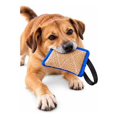 Mordedor Yute Perro Asa Juego Interactivo Adiestramiento Beige Natural Mordedor Canino Yute Asa Negra Cuerpo Compacto Rectangular Juego Interactivo Trama Visible
