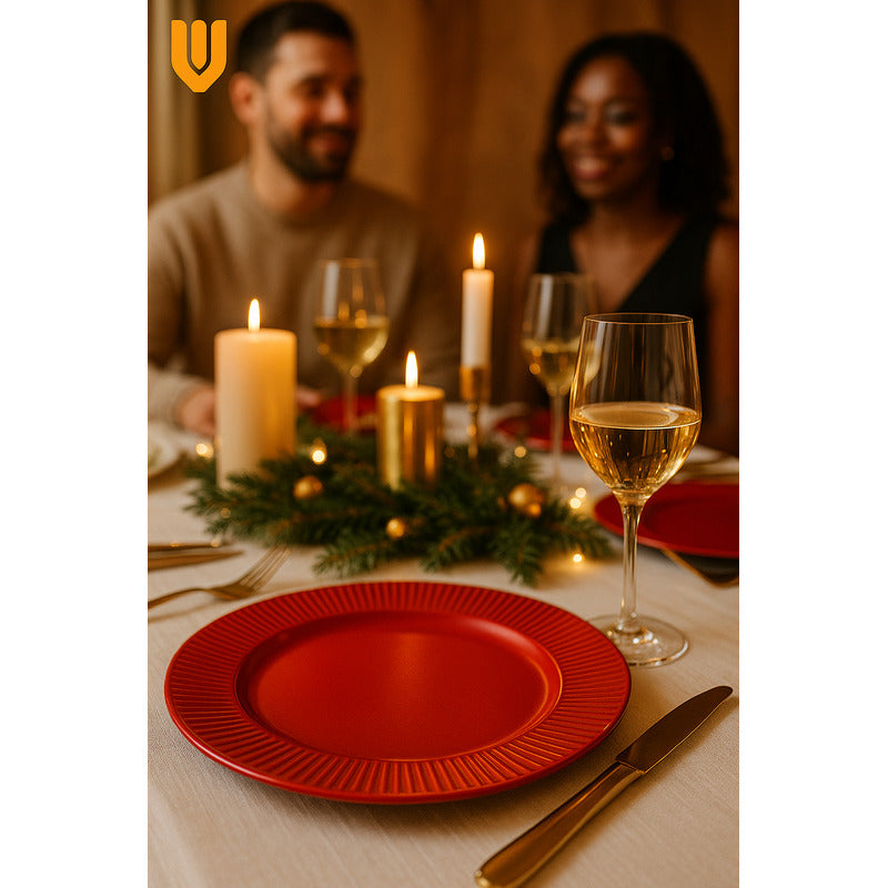Plato Base Rojo Vajilla Navidad Juego De Platos Rojos 33cm