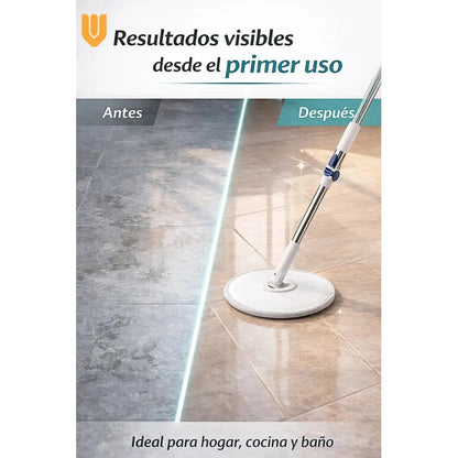 Mopa Vitrineon 360 Balde Plegable Microfibra Limpieza Hogar Blanco Azul Moderno Limpio Minimalista Elegante Hogar Cocina Baño Diseño Nordico Profesional Alta Calidad Resistente Dur